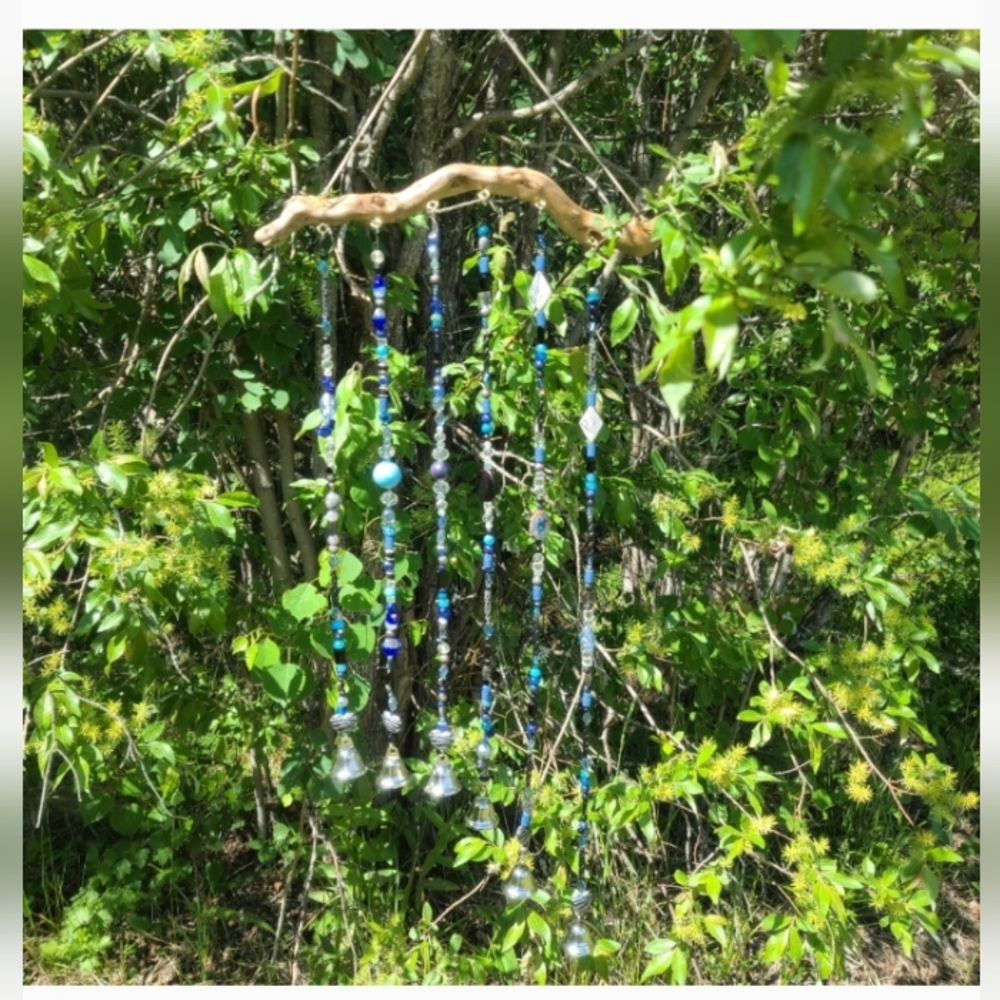 Silver and Blue Beaded Wind Chimes/Suncatcher - Picture 5 of 9